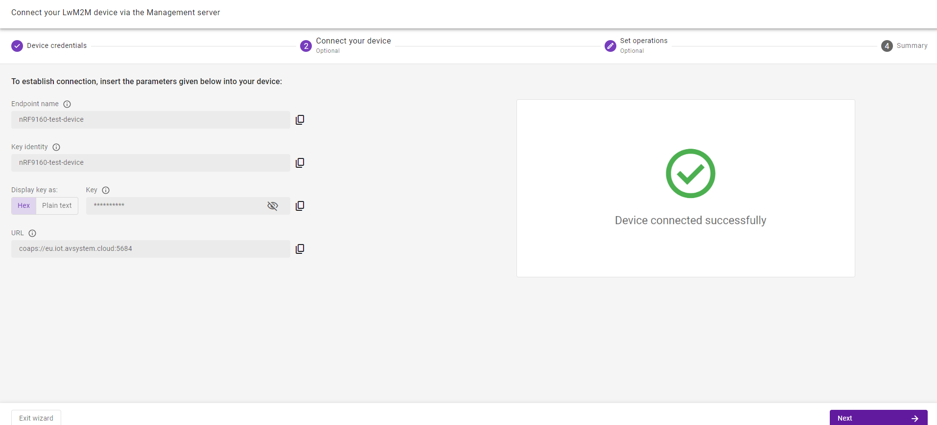 Management server screem with connected devices